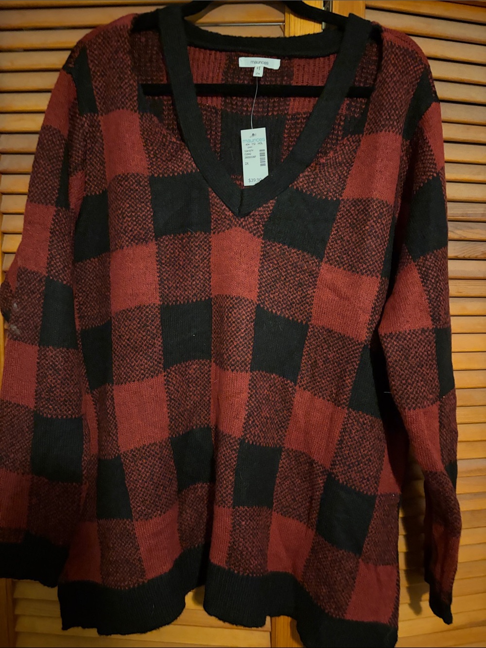Maurices Black & Red Buffalo-Check V-Neck Sweater